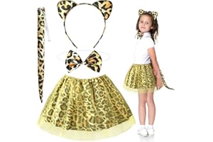 Fennoral 4tlg Leoparden Kostüm Kinder Leopard Tüllrock mit Leopardenohren Haarreif Schwanz Fliege Jaguar Cosplay Tierkostüm Kinderkostüm für Mädchen Karneval Halloween Fasching Mottoparty