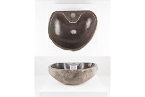 40 cm rundes Naturstein Waschbecken in grau mit Hahnloch von WOHNFREUDEN - Mit Unikat Auswahl