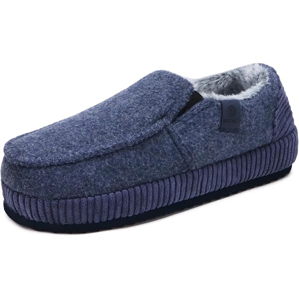 Ciabatte Mocassino Uomo COMBRIGHTLINE - Memory Foam, Fodera In Pelliccia, Suola Gomma (Nero/Tabacco/Blu)