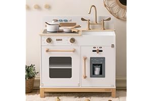 ROBUD Montessori drewniana kuchnia dla dzieci, kuchnia do zabawy, zabawka dla dzieci od 3, 4 lat, z akcesoriami, prezent dla dziewczynek i chłopców w wieku 3, 4, 5, 6 lat, drewno, kuchnia dla