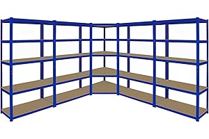 Monster Racking - 1 Rayonnage d'angle T-Rax Bleu et 4 Rayonnages T-Rax Bleus en Acier sans Boulons 90cm x 45cm x 180cm