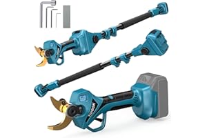 TIHOOK 2-in-1 Akku Astschere, Elektrisch Bürstenlosen Motor Gartenschere mit 8.2 ft Teleskop Stange, LCD, Max Öffnung 60mm Batterie Schere für Makita BL-18V, zum Beschneiden von Bäumen (Kein Akku)