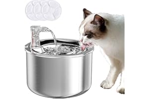 PERMUST Fontanella Per Gatti, Fontana Per Gatti in Acciaio Inossidabile da 2 L,3 Modalità Flusso d'acqua regolabile, con Pompa Ultra-silenziosa e 3 filtri di ricambio, per Cani E Gatti