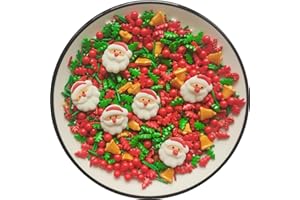 ‎TMADE Essbare Weihnachten Zucker streusel mit 6 Stück Weihnachtsmann| Weihnachtsbaum-Dessertstreusel| Jimmies Kuchen Cupcake Topper| Perlen Keksdekorationen| Weihnachtskrücke für Xmas