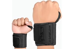 EVO Fitness Pair of 18” Deep Black Weight Lifting Wrist Wraps Support Elasticated Cotton Straps Thumb Loop Powerlifting Bodybuilding Strength Gym Training Workout (Black)