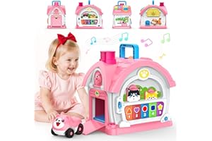 NAXUDCOO Spielzeug für 1 2 jährige Mädchen: Montessori-Spielzeug für 1 Jahr alt, 6 in 1 Multi-Funktions-Aktivität Haus Baby-Spielzeug mit Musik/Lichter, Geburtstagsgeschenke für 1 2 Jahre alte Mädchen Kind