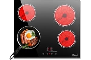 Electric Hobs 4 burners, Glass Ceramic Hobs 4 Ring, 60 cm Built in, 6000W with Slide & Touch Control, with Safety Lock & Timer Control, 220-240V, no Plug, Disaenvir