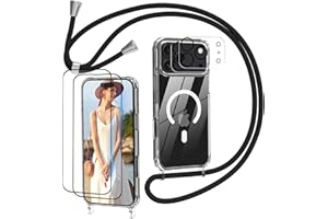 Nupcknn für iPhone 17 Pro Hülle mit Band MagSafe,2 Displayschutzfolien 2 Kameraschutzfolie Magnetische Handykette Transparent Handyhülle (Abnehmbar Einstellbar) Necklace zum Umhängen Handy Kette