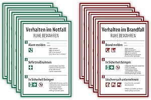 ‎STROBO 10x Hochwertige Aufkleber verhalten im Brandfall/Notfall in A4 | 21 x 29,7cm Sticker mit UV Schutz für Außen-und Innenbereich
