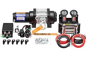 WINCHMAX 3,000lb (1,361kg) Military Grade 12v Electric Winch. 15.5m x 5mm Steel Rope. 1/4 Inch Clevis Hook.