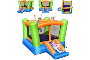 DREAMADE Château Gonflable Mini pour Enfant 3-10 Ans, 197 x 250 x 143 CM, Aire de Jeu Gonflable avec Toboggan, Trampoline Gonflable avec Accessoires Riches (Mini sans Gonfleur)