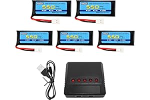 AMZZN Molex-2P-5 Unidades de 3.7V 550mAh 25C Lipo batería Molex-2P Enchufe con Cargador 5 en 1 para SYMA X5C X5SW Hubsan H107C H107D UDIRC U12S WLtoys XK A100 A120 Mando a Distancia Drone