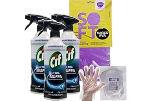FEI FAN Set Pulizia: Ultra Muffa, Spray Antimuffa, Formato 500 ml, Spray Detergente + Panno In Lattice + 100pz Guanti HDPE Monouso, Taglia Unica (3 Flaconi + 1 Panno Lattice + Guanti Monouso)