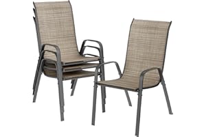 LIFERUN Sillas de jardín apilables para Camping, con Respaldo Alto, Estructura de Acero textileno, para Jardines, Patios, Balcones, restaurantes, 150 kg, soporta 54 x 69 x 93 cm (4, Lino marrón)