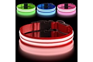 AUAUY Świecąca obroża dla psa, świecąca, ładowana, z 3 trybami oświetlenia, regulowana, migające światło, bezpieczeństwo, obroża LED dla psa, wodoszczelna, dla małych, średnich i dużych psów