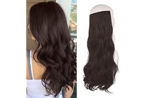 FESHFEN Extensiones de Hilo Invisible Rizadas Ondulado sin Clip de Una Pieza Extensiones de Cabello Invisible Secreta Hilo de Pesca Extensiones de Pelo Sintética Postizos para Mujer 50cm