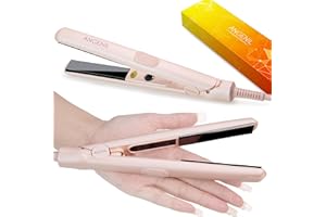 ANGENIL Pro Mini tytanowa i ceramiczna krótka prostownica do włosów, dwunapięciowa prostownica do włosów 1,8 cm, różowa płytka odporna na oparzenia odporna na ciepło silikonowa, regulowana temperatura