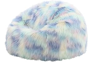 icon Unicorn Bean Bag Chair, Luxury Faux Fur, Large, Lightweight, Indoor Use, Round, Soft, Includes Filling, Fits Young Adults and Home Decor Enthusiasts