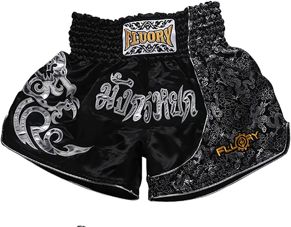 FLUORY Muay Thai Shorts, MMA Fight Shorts Ropa de Entrenamiento Jaula Lucha Grappling Artes Marciales Kickboxing Shorts Ropa