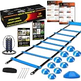 HLYWEI Speed Agility Training Set, Includes 1 Agility Ladder, 4 Steel Stakes, 1 Sports Headband, 1 Jump Rope, 10 Disc Cones a