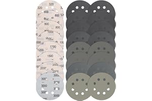 JatilEr 24 pezzi di carta vetrata da 125 mm, 8 fori, dischi abrasivi asciutti bagnati, grana 320/600/800/1000/1200/1500/2000/3000, levigatrice orbitale fine per auto, metallo, legno