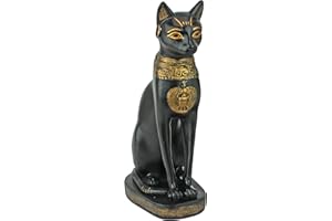Design Toscano Egyptian Cat Goddess Bastet with Earrings Statue, Polyresin, Black and Gold, 20.5 cm