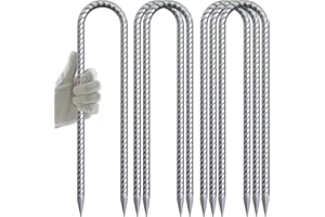 AAGUT 12 Inch Trampoline Stakes 6 Pack Galvanized U Shaped Trampoline Ground Anchors,Anti Rust Trampoline Stakes Heavy Duty(TrampolineStakes_6)