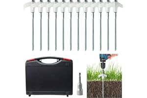 ROIIKETU 15pcs Steel Tent Pegs with Tip & Nail Tips,20cm Ground Pegs Camping Pegs with Thread,Heavy Duty Tent Pegs for Hard Lands, Forests, Lawns (15PCS-White)