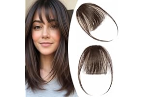 S-noilite Bangs Hair Clip in Bangs - Real Human Hair Air Bangs Hair Clip on Wispy Bangs Fringe with Temples Hairpieces for Women 3g (#2 Dark Brown)