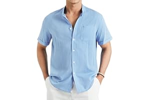 Enlision Mens Linen Shirts Short Sleeve Grandad Collar Collarless Shirts for Men Casual Summer Beach Henley Shirt Button Down S-4XL