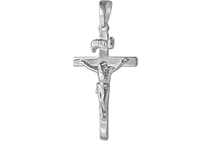 CLEVER SCHMUCK Pendentif en argent 925 avec croix de Jésus - 25 mm - Crucifix avec INRI - Forme plate brillante - En argent sterling 925 - Dans un étui à bijoux, Rhodié brillant (protégé contre le