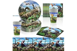 CTCEHL Ensemble de Fête d'anniversaire Dinosaure,41 pièces Anniversaire dinosaures vaisselle,Vaisselle de Fête Dino,assiettes en papier,gobelets,serviettes,pour les fêtes d'anniversaire,fêtes à theme