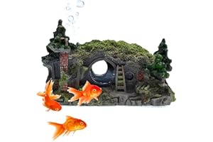 HOMURY Décoration d'aquarium Hobbit Castle : accessoire d'aquarium en résine, grotte décorative d'aquarium, pour réservoir à poissons, 16 x 11 x 10 cm