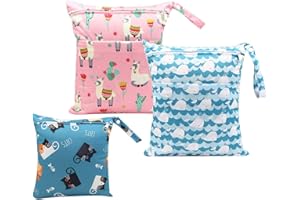 HOTLIKE Bolsa de Pañales, 3PCS Bebé Reutilizable Impermeabilizan Bolsa con Cremallera Impermeable para Mamá, Wetbag Portátil Organizador de Viaje, Playa, Gym (Estilo 2)