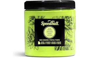 Speedball Water Soluble Block Printing Ink, 8 oz, Fluorescent Lime Green by Speedball