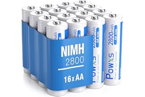 POWXS Rechargeable AA Batteries 2800mAh with 1200 Cycle Times, High Capacity, Leak-proof Design, Pre-Charge & Durable Ni-MH AA Rechargeable Batteries Pack of 16