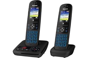 Panasonic KX-TGH722FRB DECT Téléphone Numérique Sans Fil avec Répondeur Numérique, Base et 2 Combinés, Mains Libres, Identification de l'Appelant, Blocage des Appels Indésirables, LCD Couleur, Noir