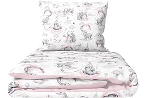 BABY COMFORT 2 Piece Baby Children Quilt Duvet & Pillow Set 120x90 cm to fit Toddler Cot Bed (Pink Elephants)