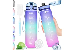 ADVIGO Trinkflasche Sport 1L, BPA Frei Wasserflasche Auslaufsicher Trinkflaschen, Motivierende Sportflasche 1 Liter mit Zeitmarkierung für Schule, Gym, Uni, Outdoor (Blau Grün Rosa)