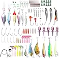 kit Leurre Peche Appâts Artificiels- Spinnerbaits, Leur Leurre à Ver, Minnow, Popper, Métal Dur Leurres, Souples Pêche, Emerillons Crochets, Leurs Pinces - Kit d'appâts de Pêche Portable avec Boîte