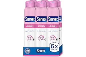 Sanex Dermo Invisible Desodorante Spray, Pack 6 Uds x 200 ml, Antitranspirante con hasta 72H de Protección contra el Sudor y el Olor, Protección Antimanchas, Restaura el pH Natural de la Piel