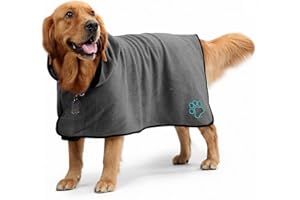 Aoweika Dog Bathrobe Towel with Adjustable Strap, Microfibre Fast Drying Super Absorbent Dog Drying Coat, Moisture Absorbing Dog Bath Robe, Quick Drying Pet Bath Towel (Grey, M)