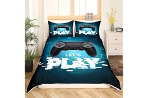 TBRAND Teens Games Bettwäsche-Set, Gamepad Spieler Gaming Bettbezug 200x200 für Kinder Jungen Mädchen Jugend Schlafzimmer, moderne VR Gamer Tröster Abdeckung Geometrische Dreieck Bettbezug, Blau und Schwarz