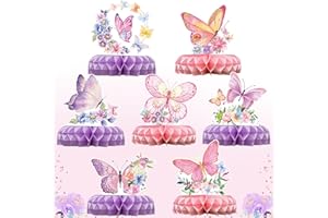 QIFU 7Pcs Butterfly Birthday Decorations Supplies，Butterfly Centerpieces Tables, Butterfly Honeycomb Table Decorations Centrepiece Butterfly Theme Party Supplies For Girls Birthday Baby Shower Party Decor