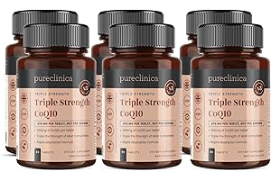 PURECLINICA CoQ10 300mg x 540 Tabletten – (6 Flaschen mit je 90 Tabletten) 18 Monate Vorrat. Mit Vitamin C und Piperin (Schwarzpfeffer-Extrakt). SKU: CQ3x6