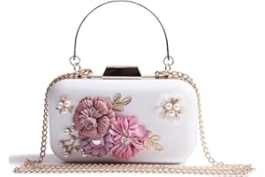 EVEOUT Bolso de Novia con Cuentas Flor Perlas para Novias,Bolso de Mano para Mujer en Piel Bolso de Fiesta para Mujer