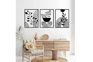 Pduoduo Arte de pared abstracto de metal bohemio de 3 paneles, decoración de pared de metal geométrico moderno para el hogar, dormitorio, sala de estar (22 x 16.5 pulgadas)