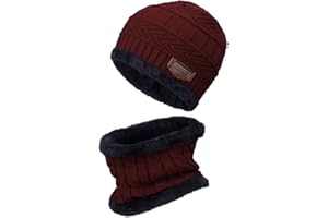 MengH-SHOP Kids Beanie Hat and Circle Scarf Set Winter Warm Skiing Hat Stretchy Knitted Beanie Cap Including Neck Warmer Fit for 5-12 Years Boys Girls