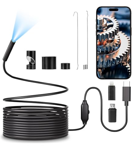 Vexloria Endoscoopcamera Met Licht, 1920p HD Dual Lens, IP68 Waterdicht Geen Wifi Nodig Inspectiecamera 8 Ledlicht Voor Mobiele Telefoon Android Ios En Tablet Halfstijf 2231094787