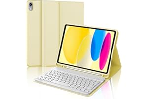 JADEMALL Funda con Teclado para iPad A16 11ª Generación 2025/10ª Generación 2022, Teclado Bluetooth Inalámbrico, Funda Delgada con Ranura para Bolígrafo para iPad 11ª/10ª Gen 10.9/11 Pulgadas, Amarillo Claro